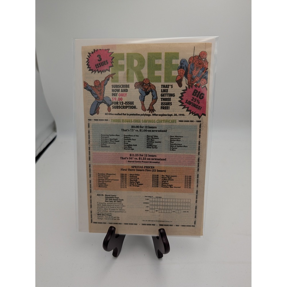 Vintage Printed Advert 1990 Marvel Comics Spider-Man Subscription Ephemera